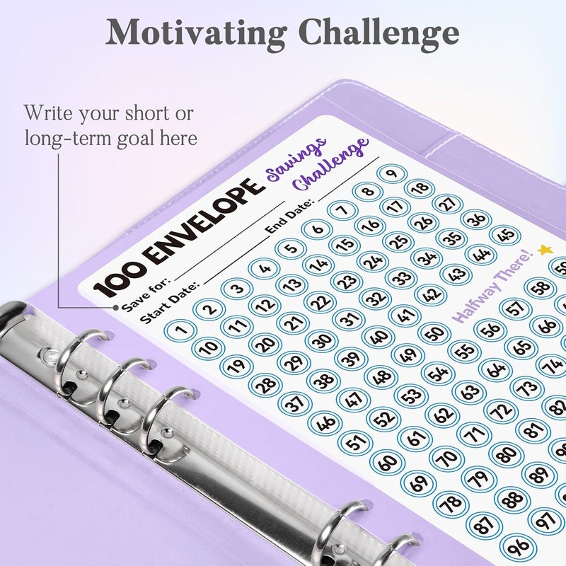 Fabmaker 100 Envelopes Money Saving Challenge Binder, A5 Savings Challenges Book with Envelopes & Reusable Tracker, Binder - Save $5050 in Fun & Motivating Way, Christmas Gifts, Thanksgiving Gifts for Women - Image 3